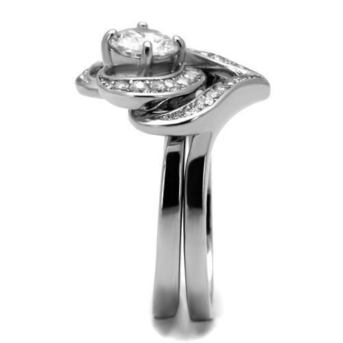 MATK2868 - High polished (no plating) Stainless Steel Ring with AAA Grade CZ  in Clear