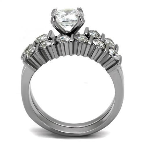 MATK2869 - High polished (no plating) Stainless Steel Ring with AAA Grade CZ  in Clear