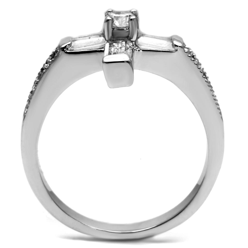 MATK2871 - High polished (no plating) Stainless Steel Ring with AAA Grade CZ  in Clear