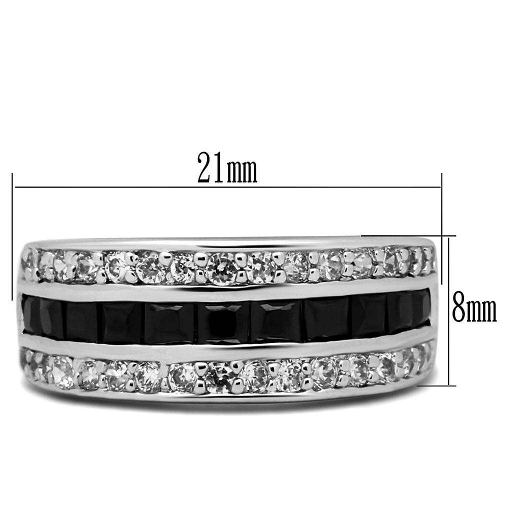 MATK2872 - High polished (no plating) Stainless Steel Ring with AAA Grade CZ  in Black Diamond