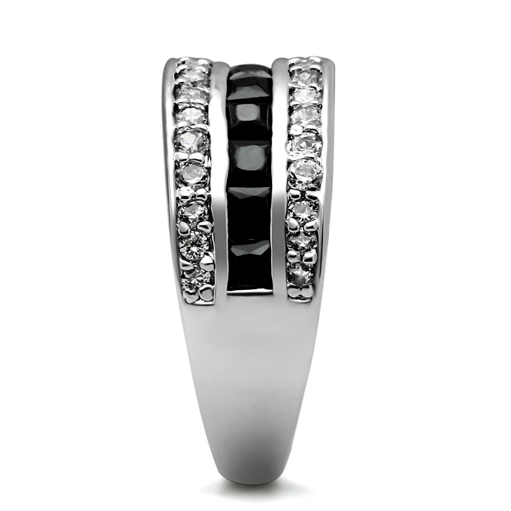 MATK2872 - High polished (no plating) Stainless Steel Ring with AAA Grade CZ  in Black Diamond