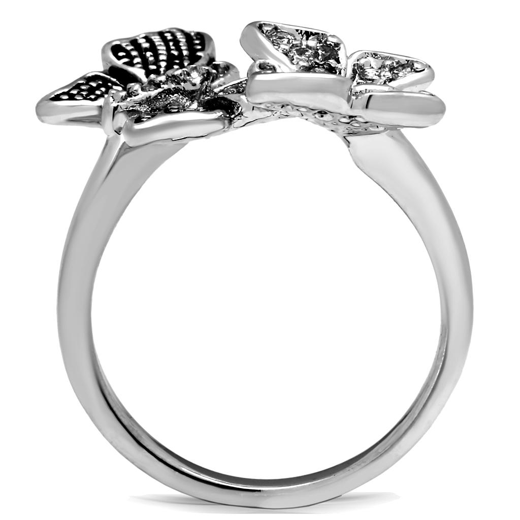 MATK2874 - High polished (no plating) Stainless Steel Ring with AAA Grade CZ  in Clear
