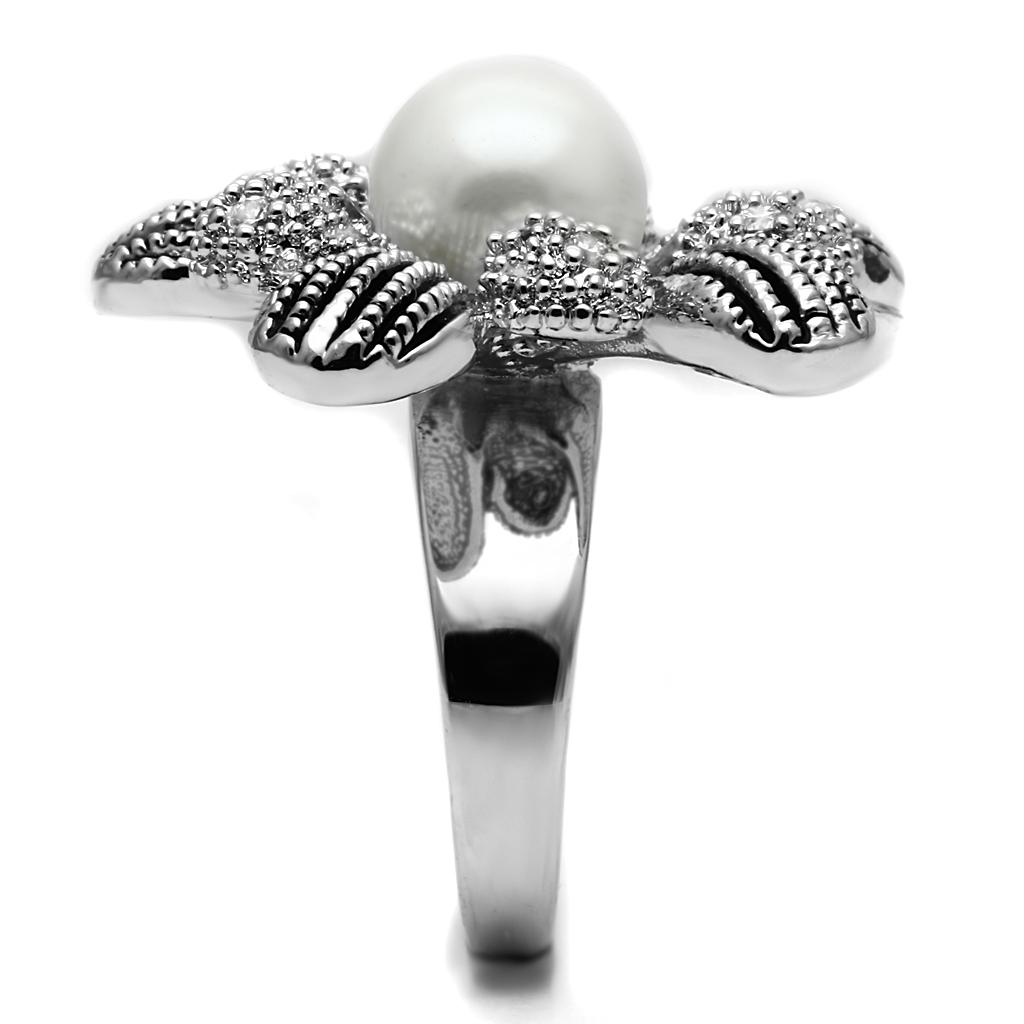 MATK2877 - High polished (no plating) Stainless Steel Ring with Synthetic Pearl in White