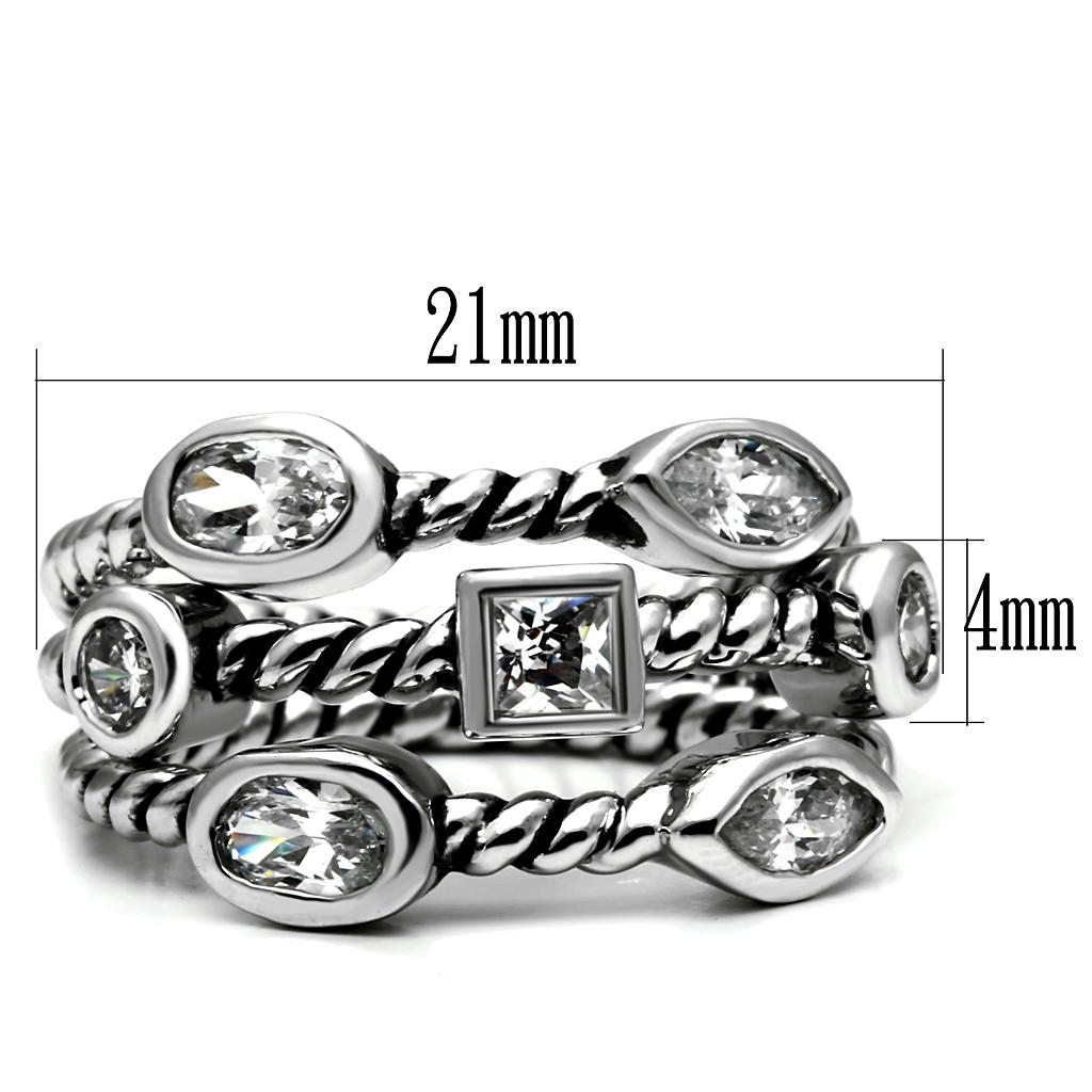 MATK2880 - High polished (no plating) Stainless Steel Ring with AAA Grade CZ  in Clear