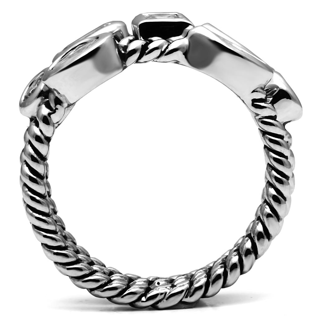 MATK2880 - High polished (no plating) Stainless Steel Ring with AAA Grade CZ  in Clear