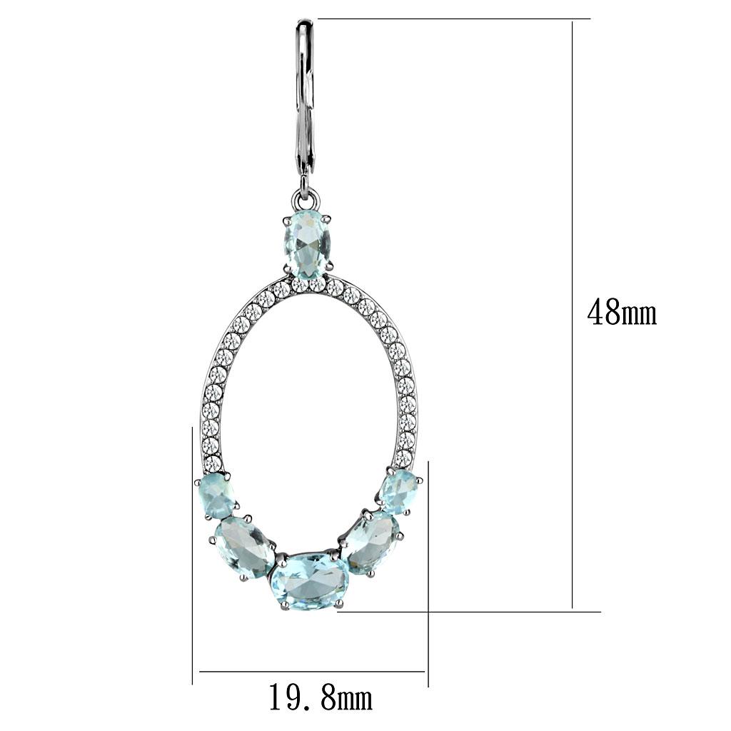 MATK2886 - High polished (no plating) Stainless Steel Earrings with Synthetic Synthetic Glass in Sea Blue