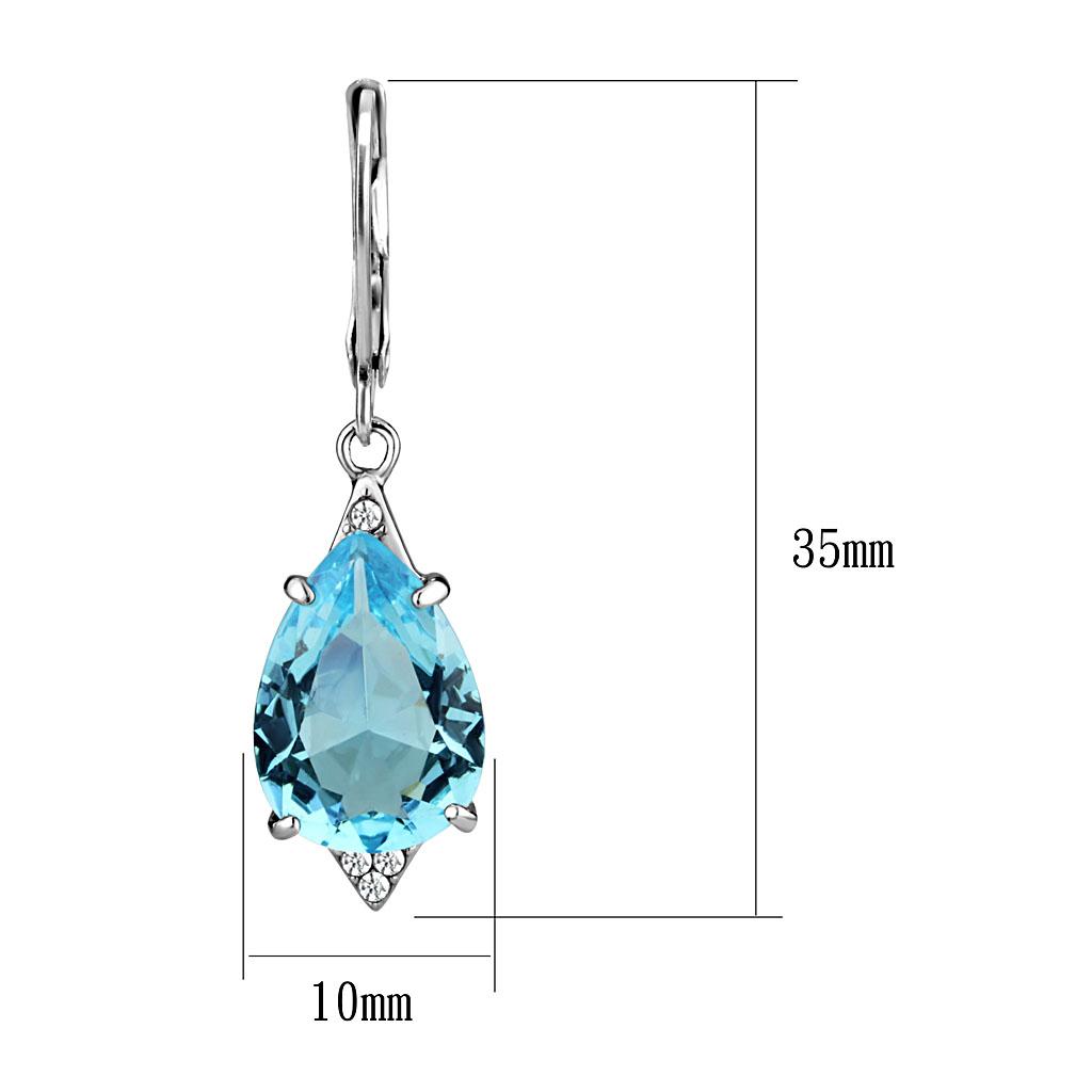 MATK2887 - High polished (no plating) Stainless Steel Earrings with Synthetic Synthetic Glass in Sea Blue