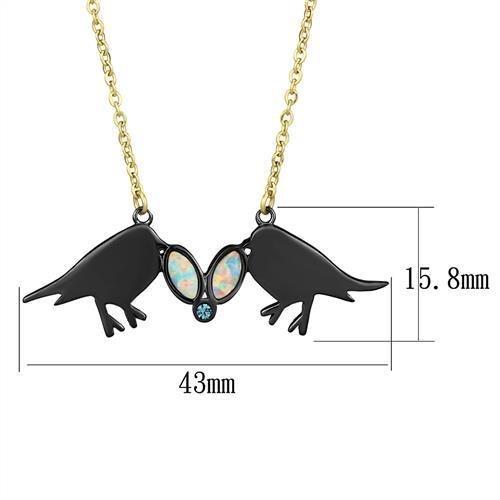 MATK2895 - IP Gold+ IP Black (Ion Plating) Stainless Steel Necklace with Semi-Precious Opal in Aurora Borealis (Rainbow Effect)