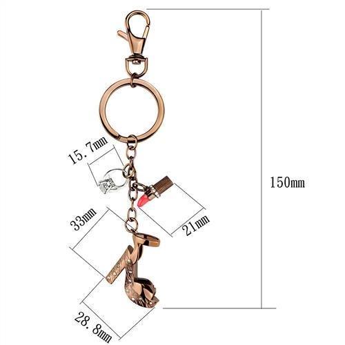 MATK2896 - Two Tone IP Light Brown (IP Light coffee) Stainless Steel Key Ring with AAA Grade CZ  in Clear