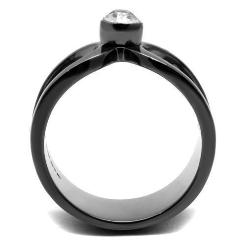 MATK2897 - IP Light Black  (IP Gun) Stainless Steel Ring with Top Grade Crystal  in Clear
