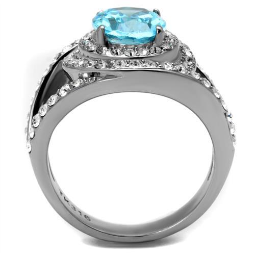 MATK2900 - High polished (no plating) Stainless Steel Ring with Synthetic Synthetic Glass in Sea Blue