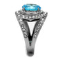 MATK2900 - High polished (no plating) Stainless Steel Ring with Synthetic Synthetic Glass in Sea Blue