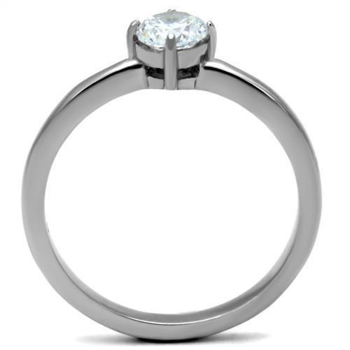 MATK2903 - High polished (no plating) Stainless Steel Ring with AAA Grade CZ  in Clear