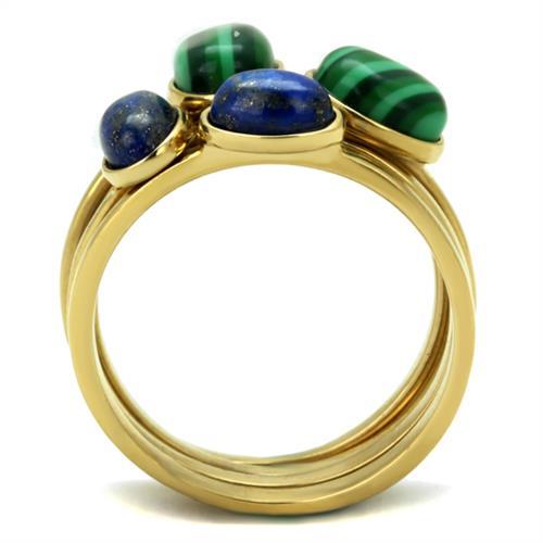 MATK2905 - IP Gold(Ion Plating) Stainless Steel Ring with Synthetic MALACHITE in Emerald