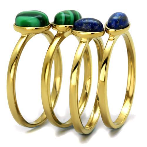 MATK2905 - IP Gold(Ion Plating) Stainless Steel Ring with Synthetic MALACHITE in Emerald
