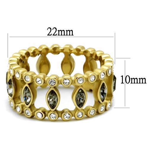 MATK2907 - IP Gold(Ion Plating) Stainless Steel Ring with Top Grade Crystal  in Black Diamond