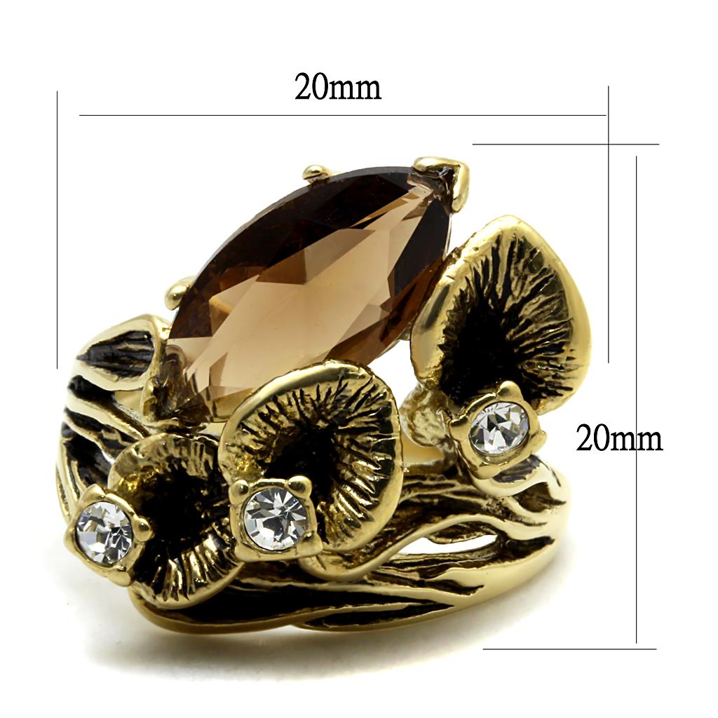 MATK2914 - IP Gold(Ion Plating) Stainless Steel Ring with Synthetic Synthetic Glass in Brown