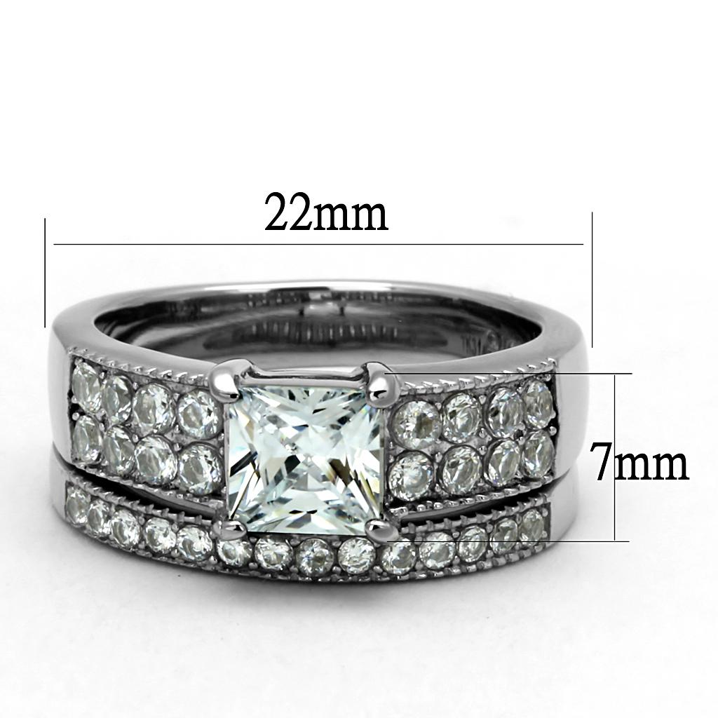 MATK2915 - High polished (no plating) Stainless Steel Ring with AAA Grade CZ  in Clear