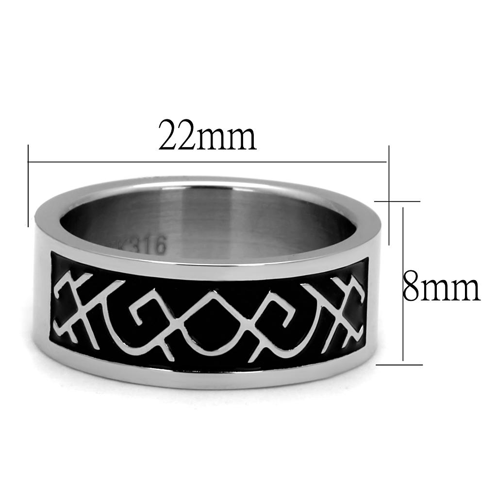 MATK2921 - High polished (no plating) Stainless Steel Ring with Epoxy  in Jet