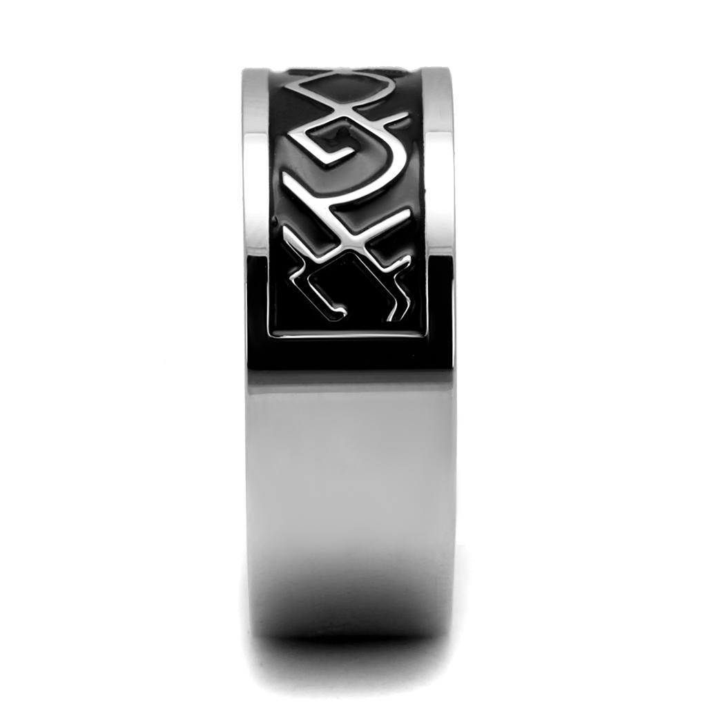 MATK2921 - High polished (no plating) Stainless Steel Ring with Epoxy  in Jet