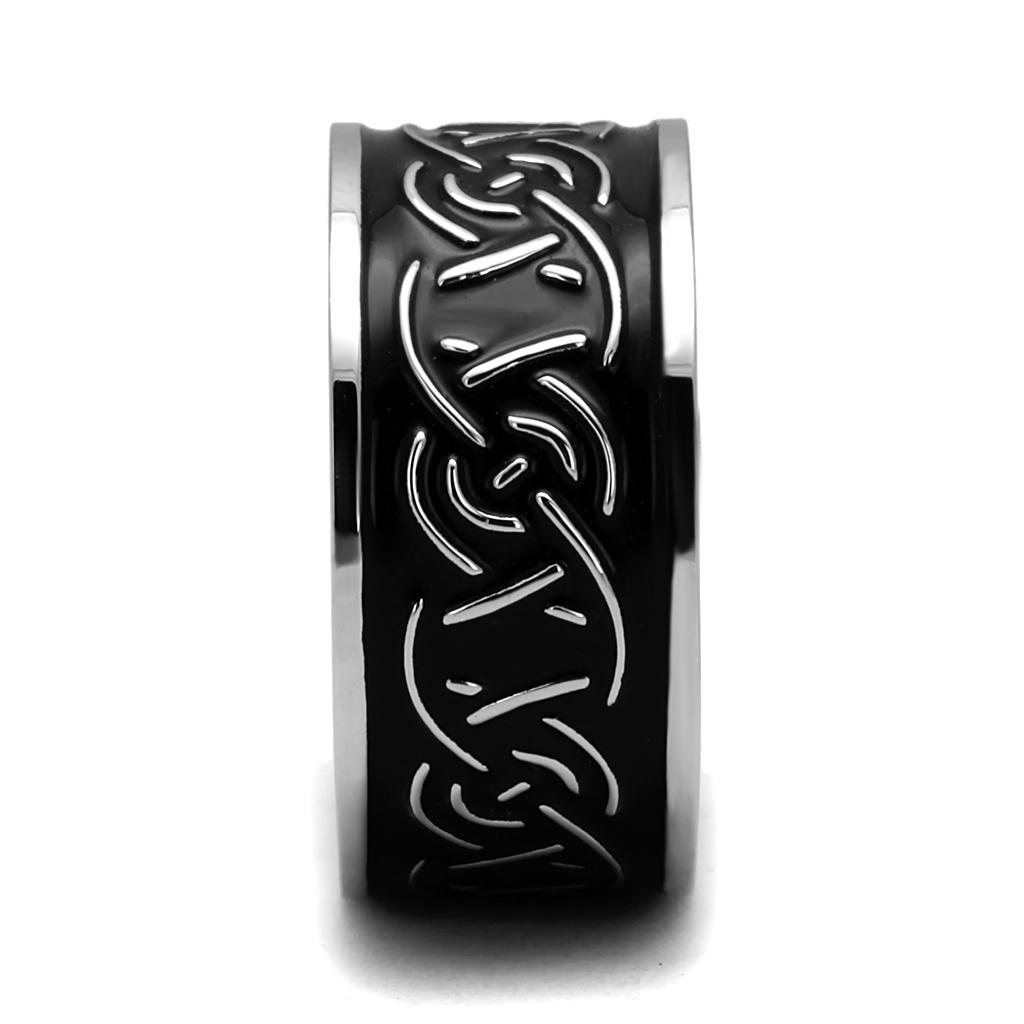 MATK2922 - High polished (no plating) Stainless Steel Ring with Epoxy  in Jet