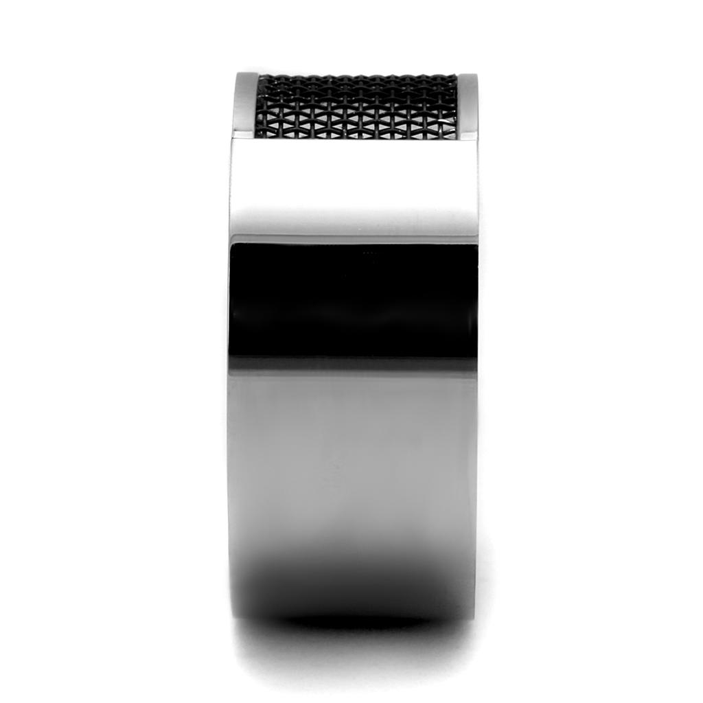 MATK2923 - High polished (no plating) Stainless Steel Ring with Epoxy  in Jet