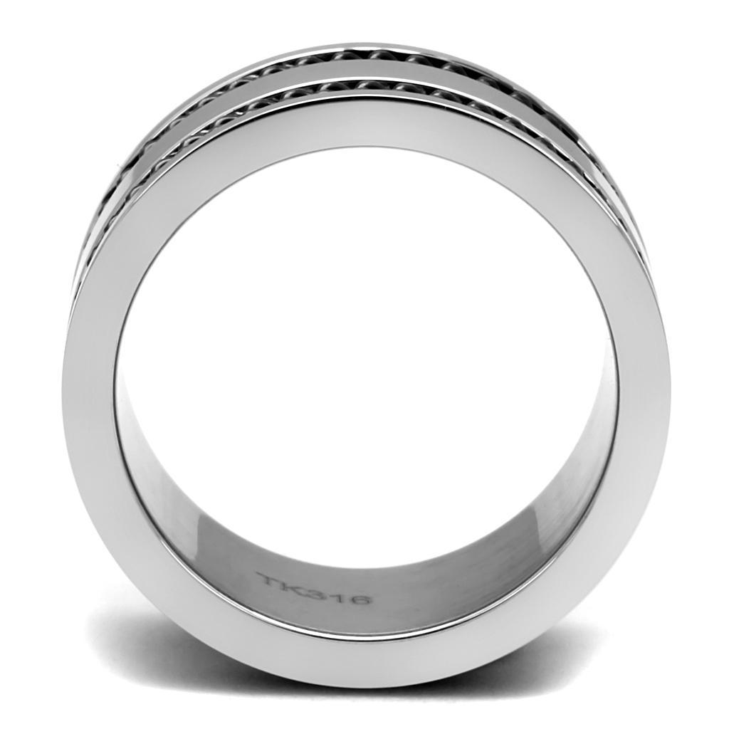 MATK2927 - High polished (no plating) Stainless Steel Ring with Epoxy  in Jet