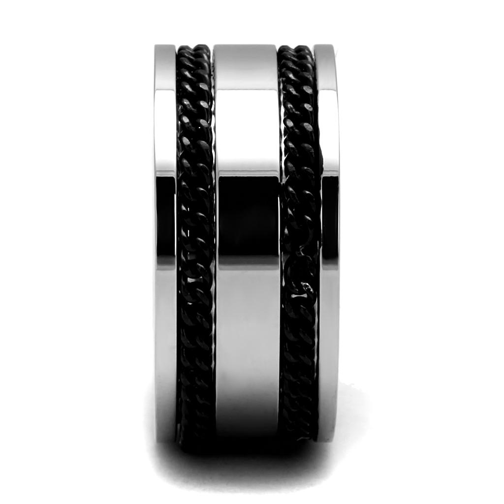 MATK2927 - High polished (no plating) Stainless Steel Ring with Epoxy  in Jet