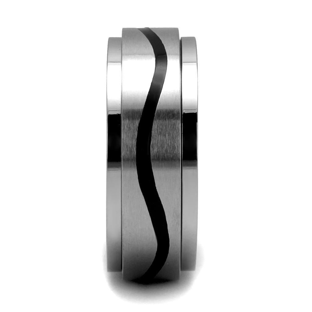 MATK2929 - High polished (no plating) Stainless Steel Ring with Epoxy  in Jet