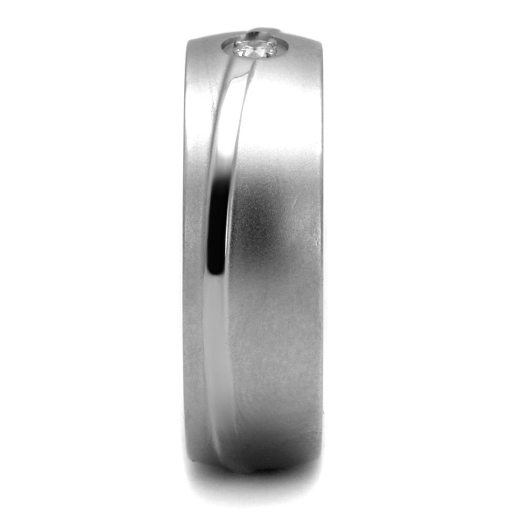 MATK2931 - High polished (no plating) Stainless Steel Ring with AAA Grade CZ  in Clear