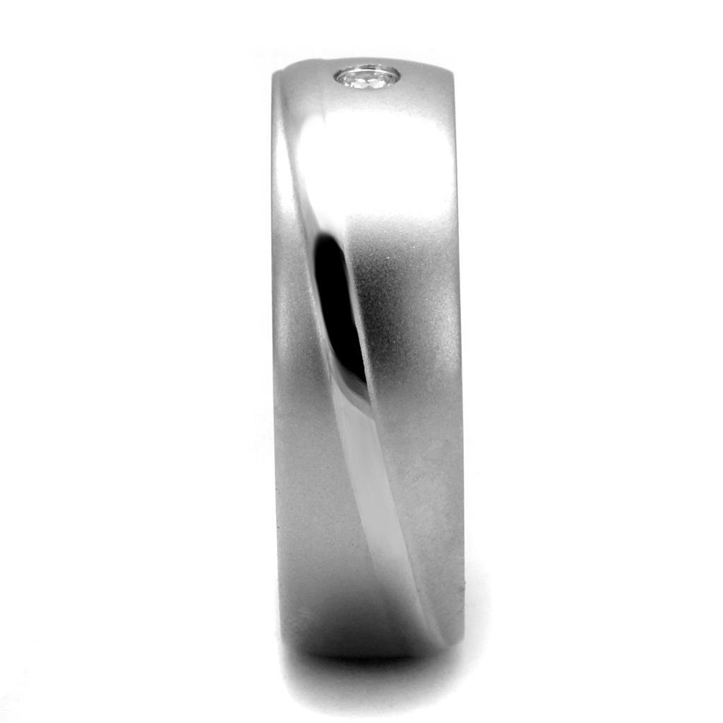 MATK2932 - High polished (no plating) Stainless Steel Ring with AAA Grade CZ  in Clear