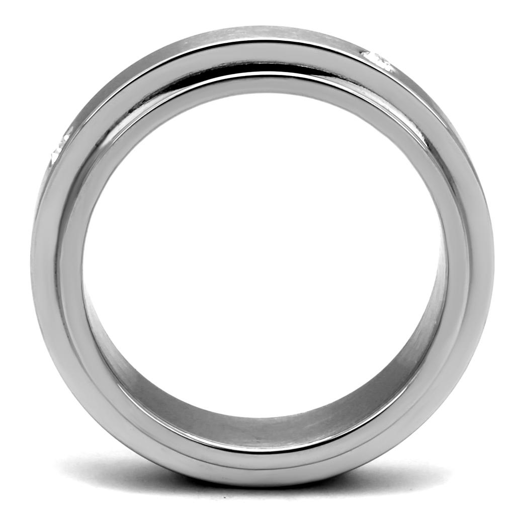 MATK2933 - High polished (no plating) Stainless Steel Ring with AAA Grade CZ  in Clear