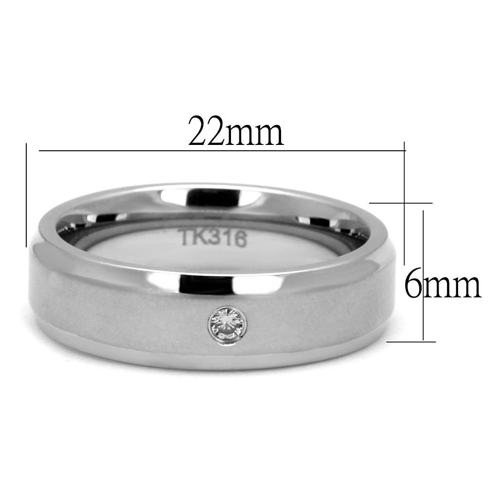 MATK2934 - High polished (no plating) Stainless Steel Ring with AAA Grade CZ  in Clear