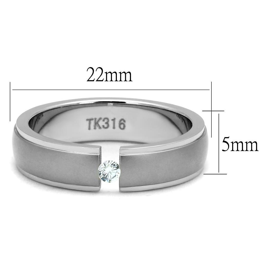 MATK2935 - High polished (no plating) Stainless Steel Ring with AAA Grade CZ  in Clear