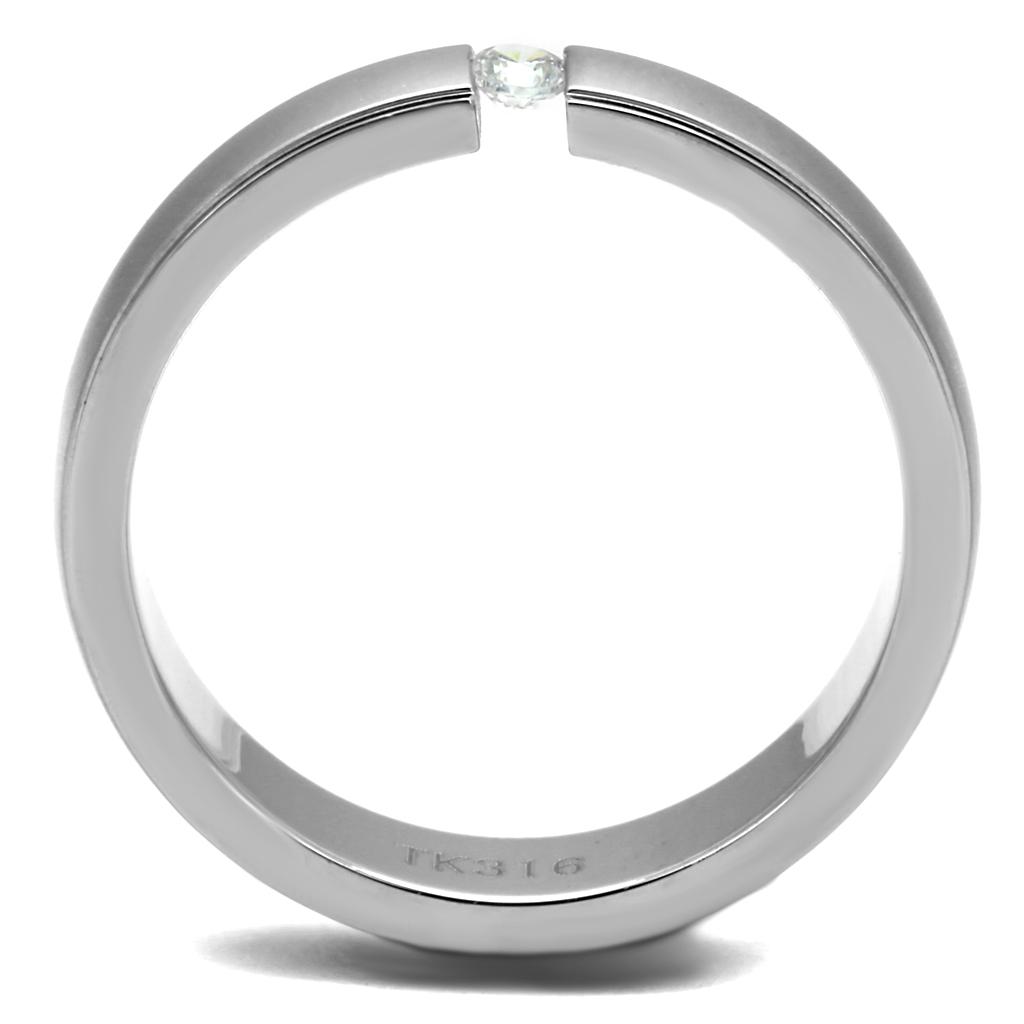 MATK2935 - High polished (no plating) Stainless Steel Ring with AAA Grade CZ  in Clear