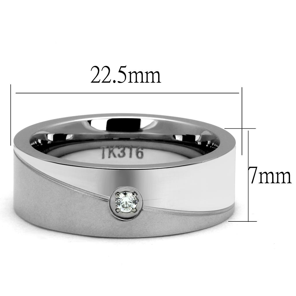 MATK2937 - High polished (no plating) Stainless Steel Ring with AAA Grade CZ  in Clear