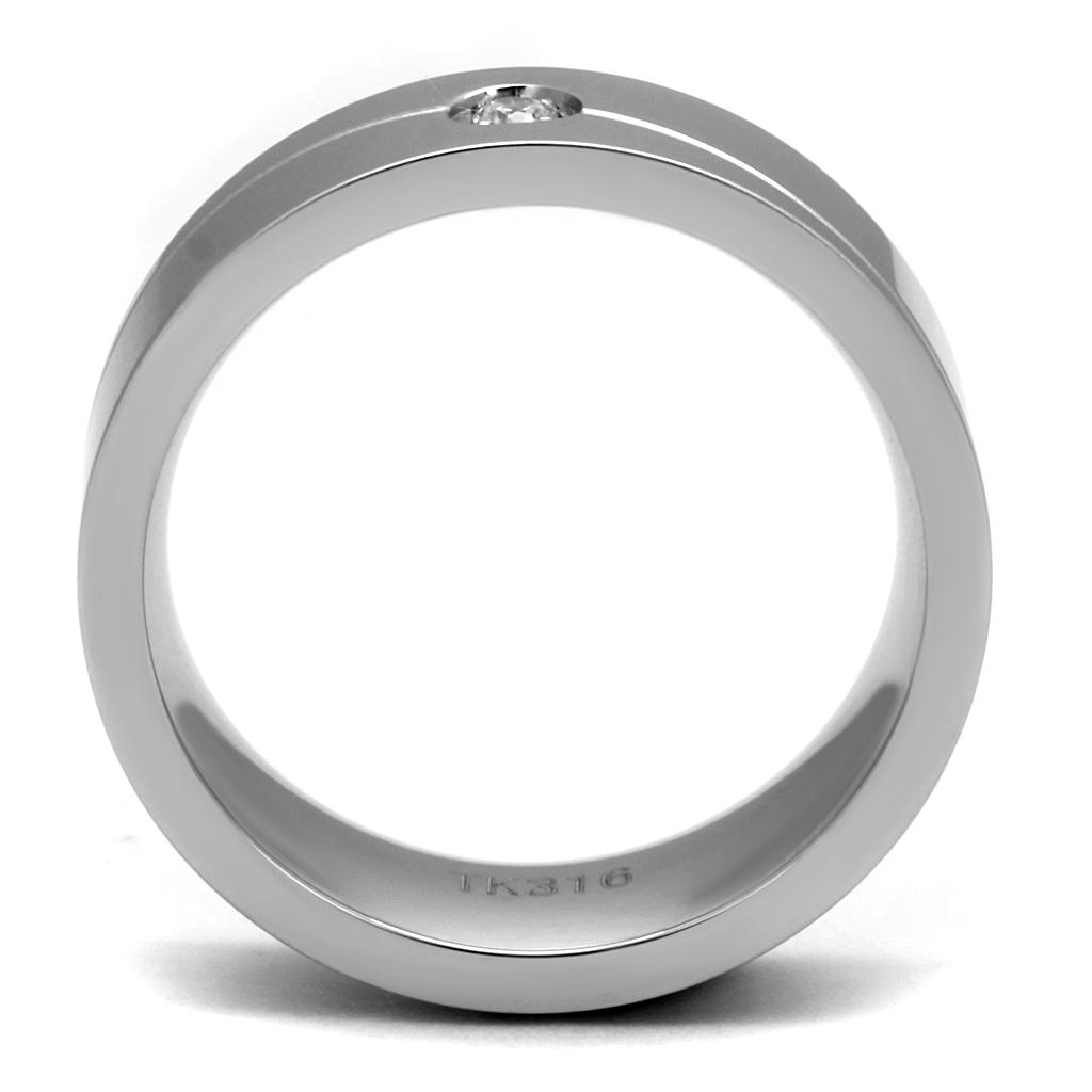 MATK2937 - High polished (no plating) Stainless Steel Ring with AAA Grade CZ  in Clear
