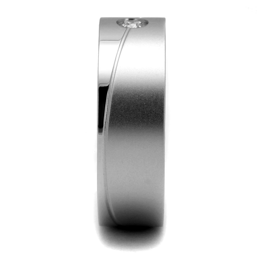 MATK2937 - High polished (no plating) Stainless Steel Ring with AAA Grade CZ  in Clear