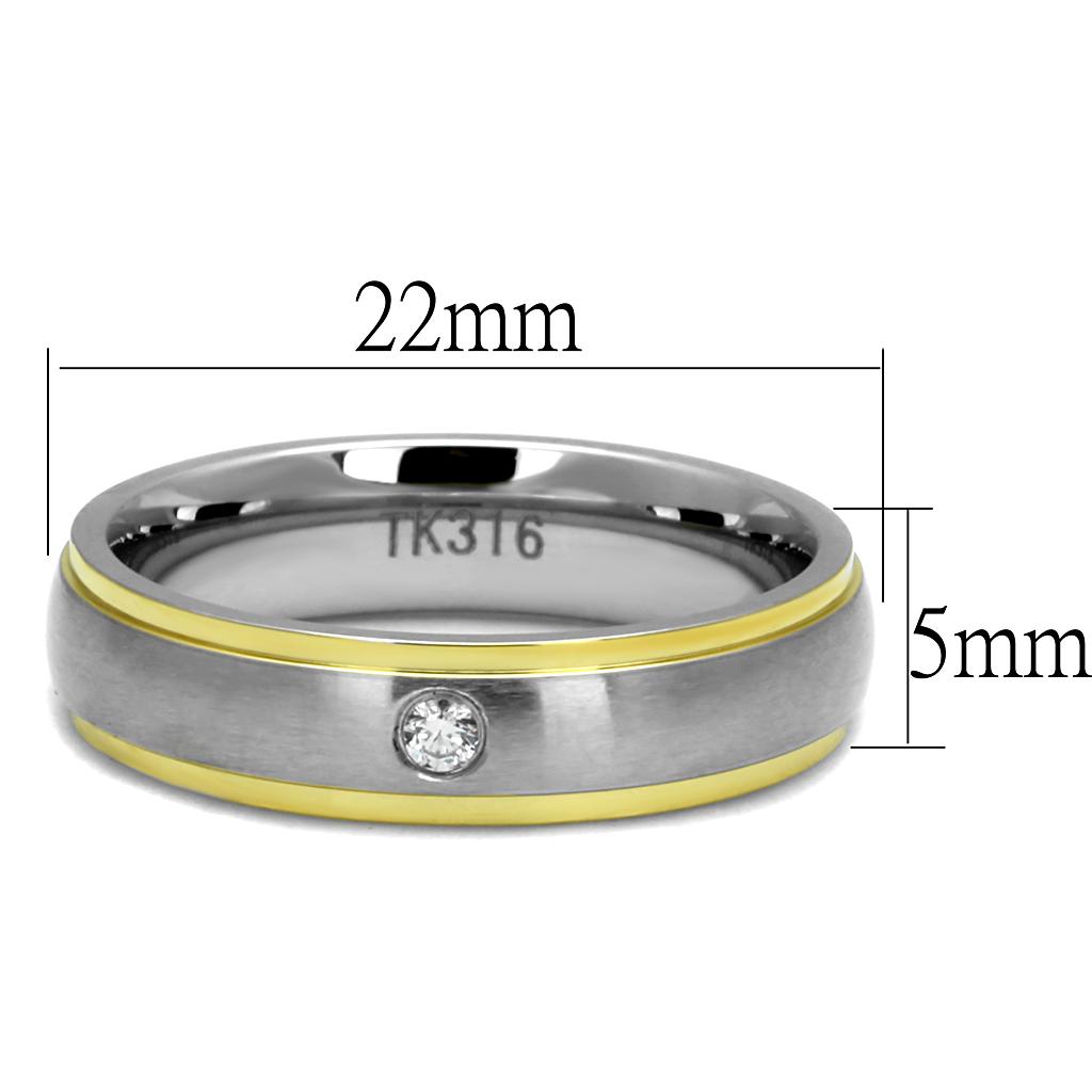 MATK2938 - Two-Tone IP Gold (Ion Plating) Stainless Steel Ring with AAA Grade CZ  in Clear