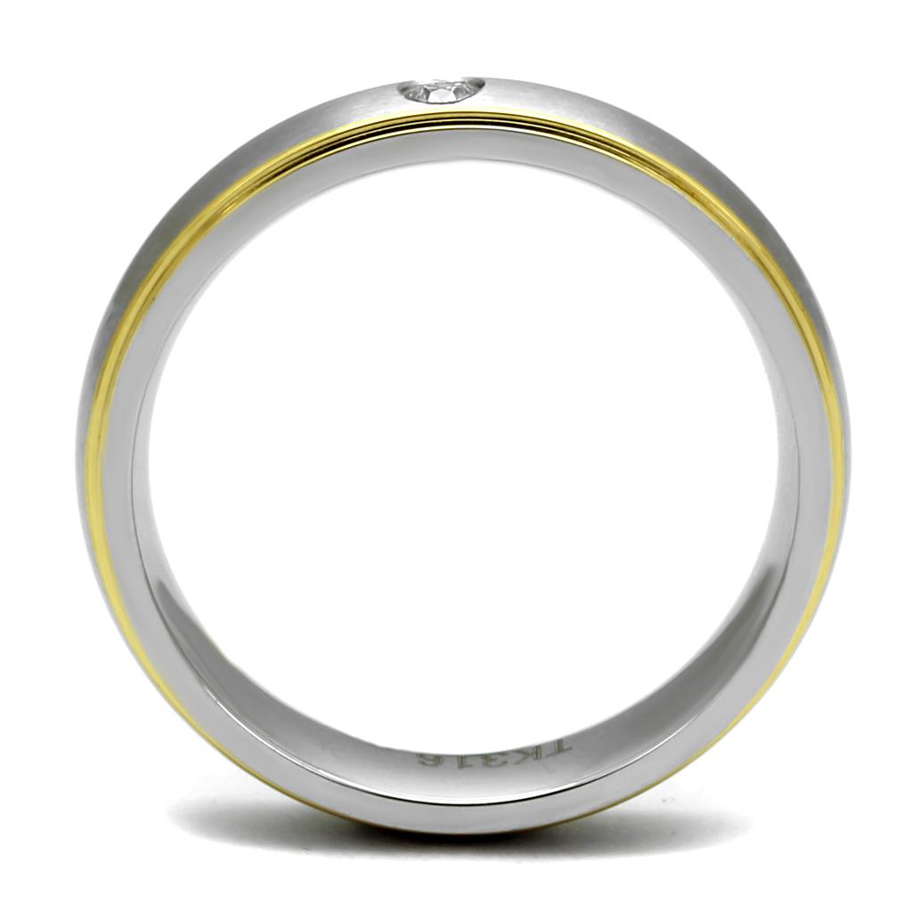 MATK2938 - Two-Tone IP Gold (Ion Plating) Stainless Steel Ring with AAA Grade CZ  in Clear