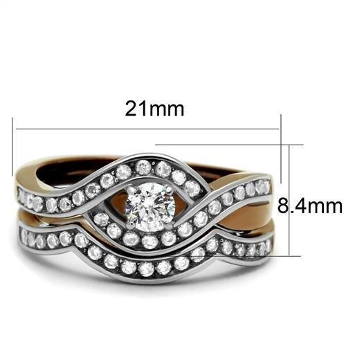 MATK2953 - Two Tone IP Light Brown (IP Light coffee) Stainless Steel Ring with AAA Grade CZ  in Clear