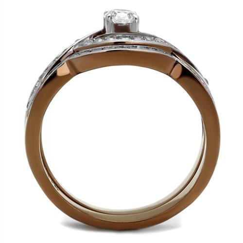MATK2953 - Two Tone IP Light Brown (IP Light coffee) Stainless Steel Ring with AAA Grade CZ  in Clear