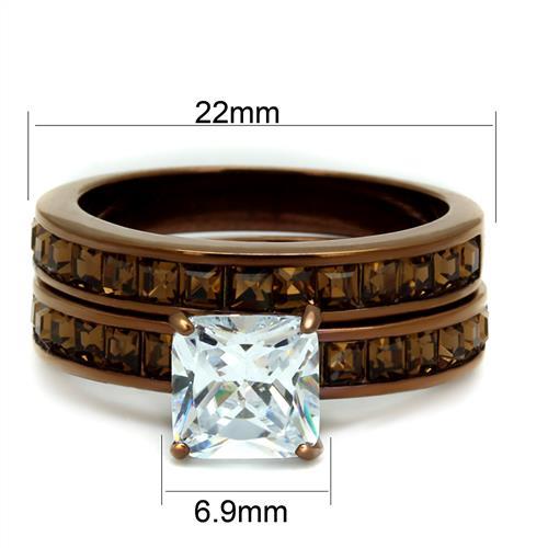 MATK2954 - IP Coffee light Stainless Steel Ring with AAA Grade CZ  in Clear