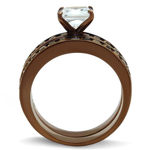 MATK2954 - IP Coffee light Stainless Steel Ring with AAA Grade CZ  in Clear