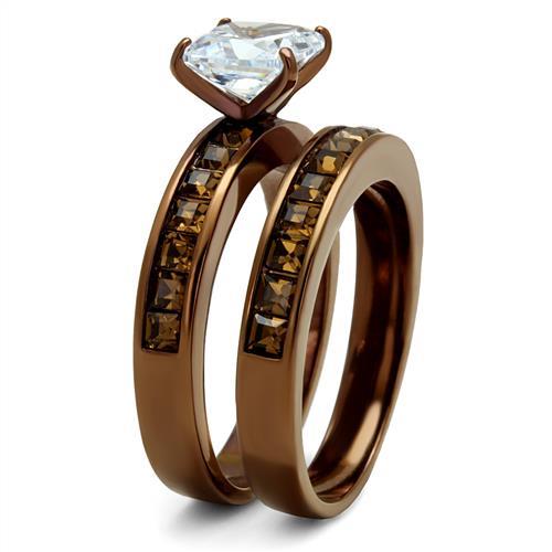 MATK2954 - IP Coffee light Stainless Steel Ring with AAA Grade CZ  in Clear