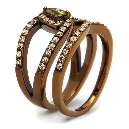 MATK2956 - IP Coffee light Stainless Steel Ring with AAA Grade CZ  in Olivine color