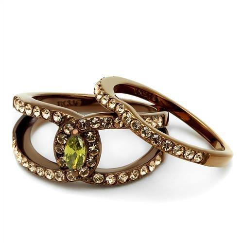 MATK2956 - IP Coffee light Stainless Steel Ring with AAA Grade CZ  in Olivine color