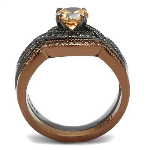 MATK2957 - IP Light Black & IP Light coffee Stainless Steel Ring with AAA Grade CZ  in Champagne