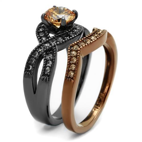 MATK2957 - IP Light Black & IP Light coffee Stainless Steel Ring with AAA Grade CZ  in Champagne