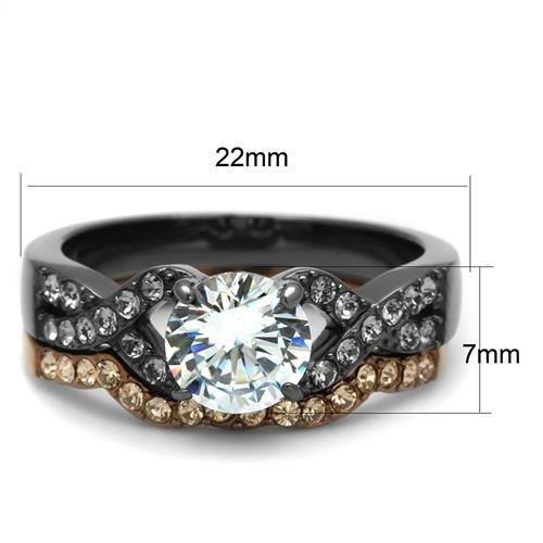 MATK2958 - IP Light Black & IP Light coffee Stainless Steel Ring with AAA Grade CZ  in Clear